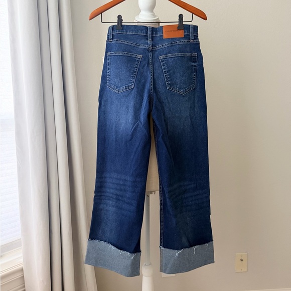Lucky Brand Wide Leg High Rise Jeans Cuffed Raw Hem Medium Wash Denim Size 2- 26 - Picture 2 of 7